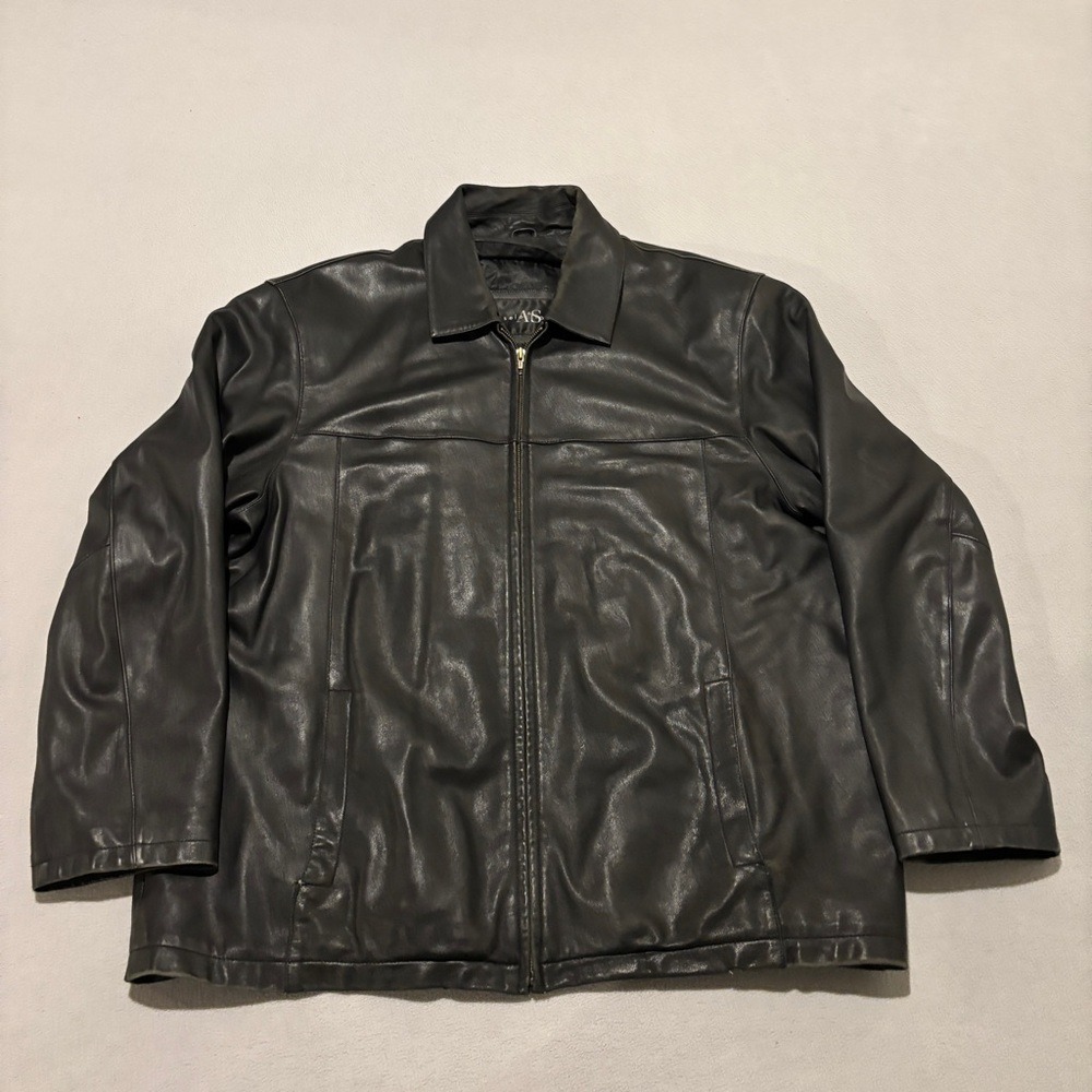 A&S Selection Leather Jacket Black Outdoor Biker Grunge Rock Casual XL